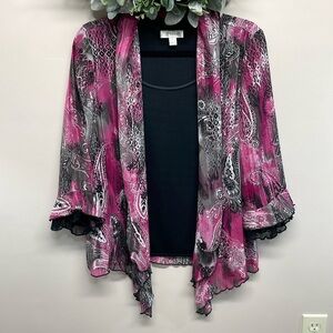 Dressbarn Layered 3/4 Lace Ruffle Sleeve Blouse L